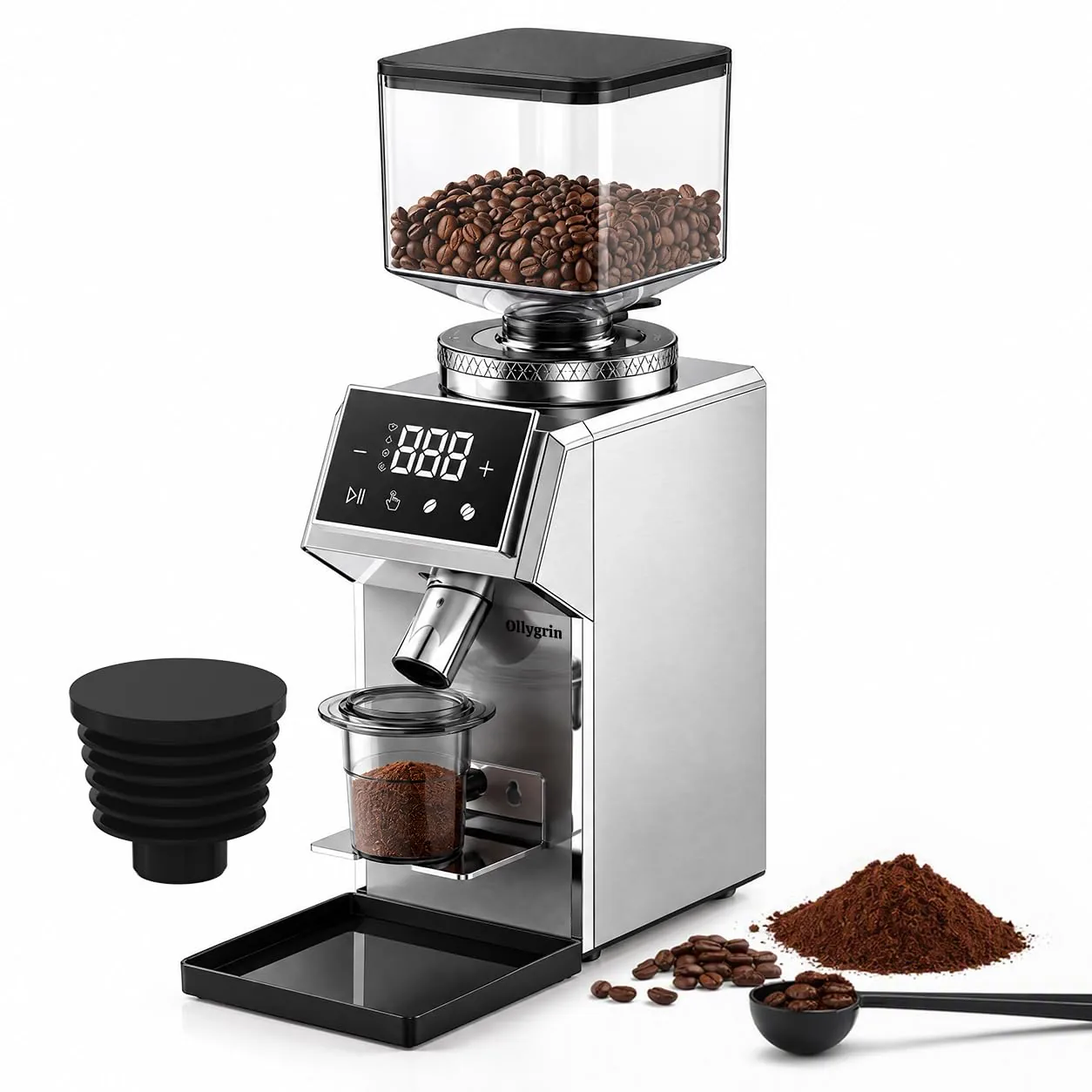 Coffee Grinder Electric, 64mm Flat Burr Coffee Grinder with 100 Grind Settings, Digital Timer, All-Metal Body with Silicone Bellows, Anti-static Professional Grinding for Home & Commercial